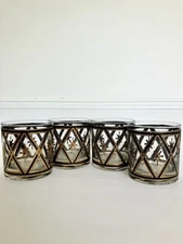 Set Of 4 Vintage Mid Century CULVER Black & Gold Low Ball Glasses MCM!