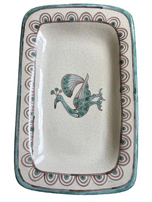 Seltene Miguel Ruiz Jimenez Spanische Studiokeramik Pfau Platte 35x22cm Sehr guter Zustand