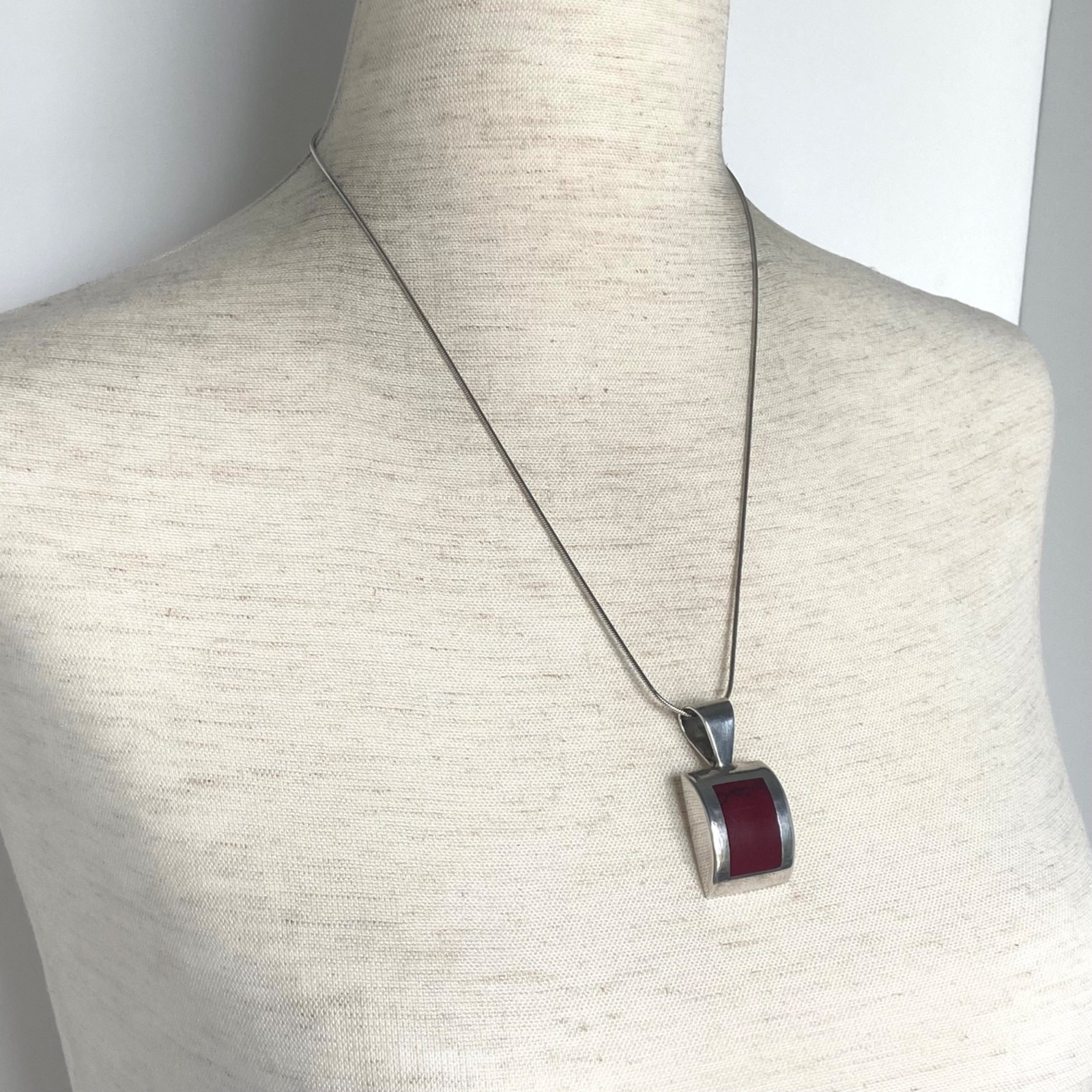 Solid Sterling Silver 925 Curved Sim Red Jasper P… - image 7