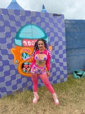 Acid Smiley Face 3 Piece Swim Rave Festival Wear Neon Skirt Bra Coord