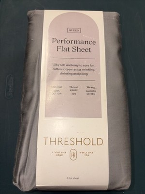 Queen 400 Thread Count Performance Flat Sheet Classic Gray - Threshold: Cotton