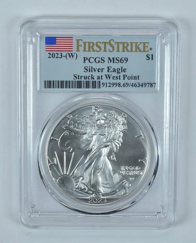 2023 (W) American Silver Eagle West Point First Strike MS69 PCGS Flag Label