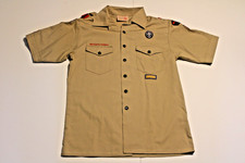 Boy Scouts of America BSA Youth Shirt Tan X-Large Sewn Patches Short Sleeve