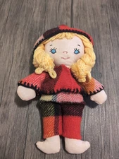 Vintage 9" Girl Doll Cloth Body Yarn Hair With A Felted Wool Outfit 