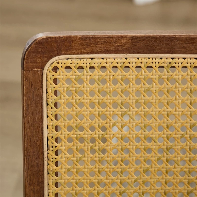 Juego de 2 sillas de comedor modernas de mediados de siglo con respaldo de caña natural y base cromada Foto 4 de 4