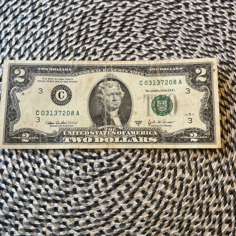 2003A $2 TWO DOLLAR BILL ( Philadelphia “C”) / # C 03137208 A  / CHEAP / WOW /