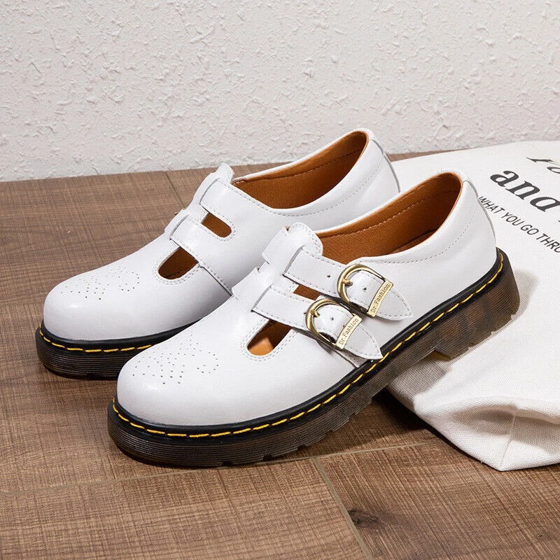 Hot Women Flats Shoes Buckle Strap Mary Janes Shoes Ladies Round Toe Leather - Image 4 of 4