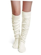Thigh High Socks for Women Cable Knit Over the Knee Boot Socks, Long Beige
