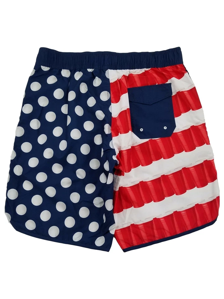 Pantalones cortos de natación para hombre rojos blancos y azules con bandera americana rojos solo copa Foto 2 de 2