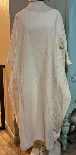 CELMIA COLLECTION Lagenlook Baumwoll Kleid Gr. 2XL 3/4 Arm Off White Maxi
