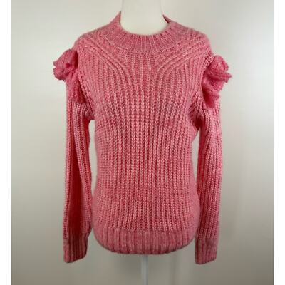 Greylin Womens Ruth Ruffle Shoulder Chunky Knit Sweater in Pink Sz S | Feminine