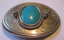 Vintage Western Style COWBOY Belt Buckle Silver Tone Metal Faux Turquoise