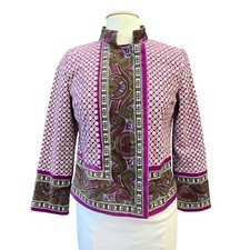 Isaac Mizrahi Velvet Bohemian Paisley Purple Green Jacket Womens Small Hipster