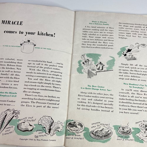 1946 Vintage ECKO Pressure Cooker Minute Magic Recipe Booklet Paperback - Picture 6 of 9