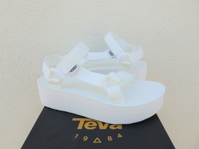 white teva platforms