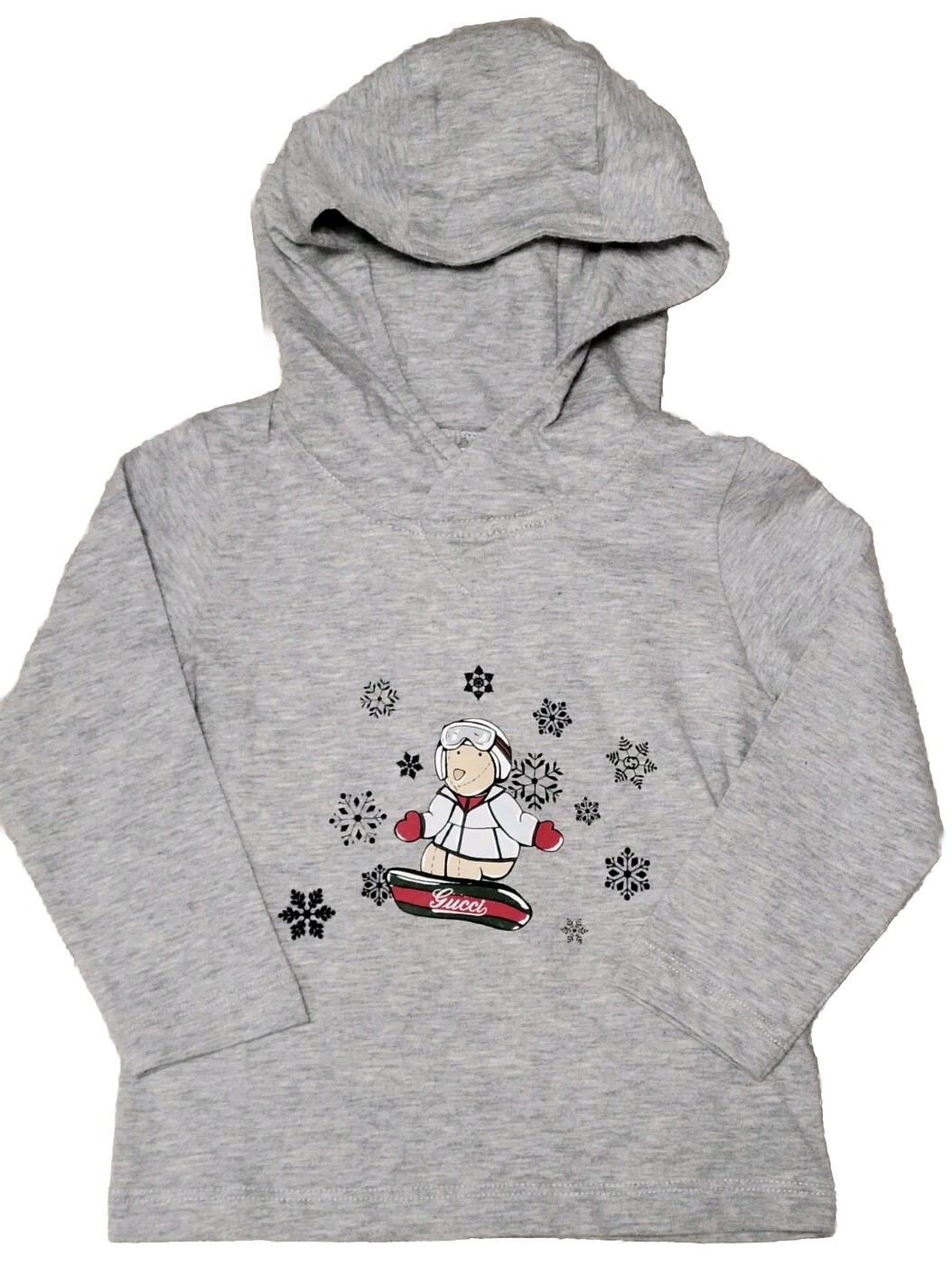NWT NEW Gucci baby boys gray Snow print logo hoodie T-shirt 9/12m ...