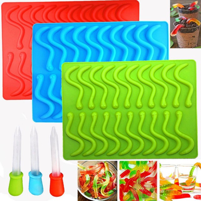 Gummy Snake Worms Mold Maker Homemade Chocolate Candy Worm Molds Set