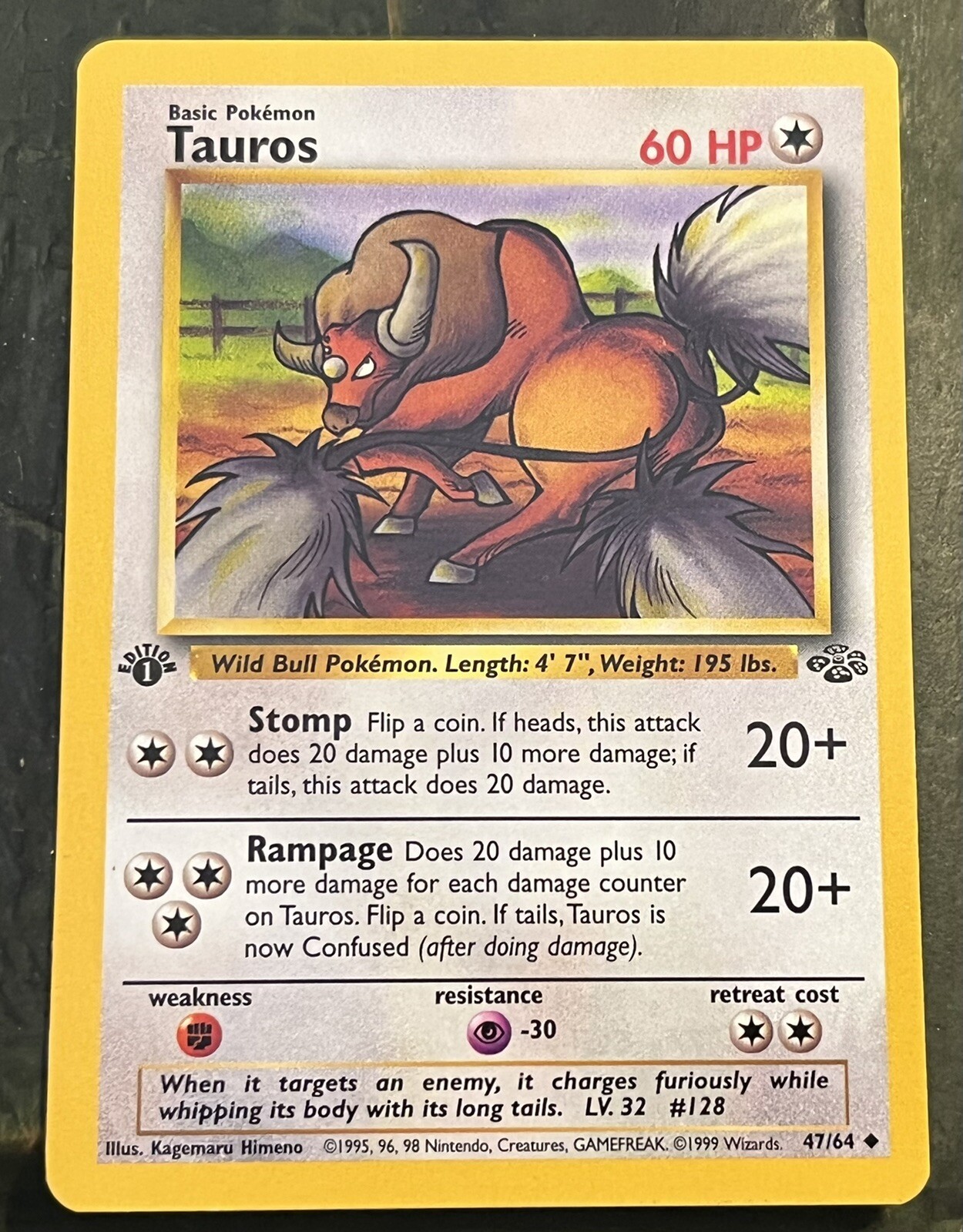 Pokémon TCG Tauros Jungle 47/64 Regular 1st Edition Uncommon Unplayed First Ed