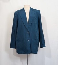 Vintage 90s Jacket Oversized Teal Green Silk Blazer Women's Size 6 Corpcore