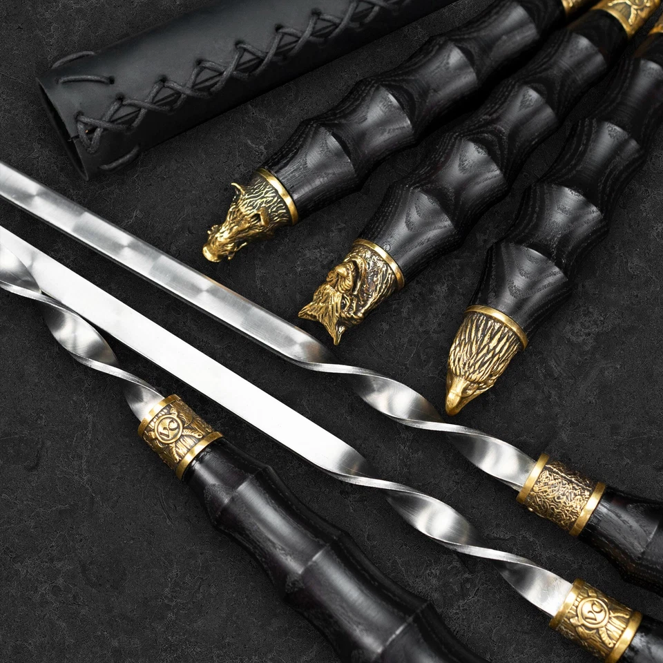 6Pcs BBQ Steel Stainless Skewers Set Grill Barbecue Kebab for Mangal "BORR" - Image 3 of 4