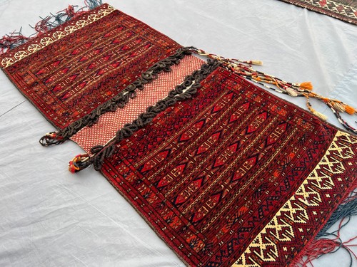 Antique Afghan Turkmen Saddle Bag 1'10x4 Hand-Knotted Tribal Wool Torba ...