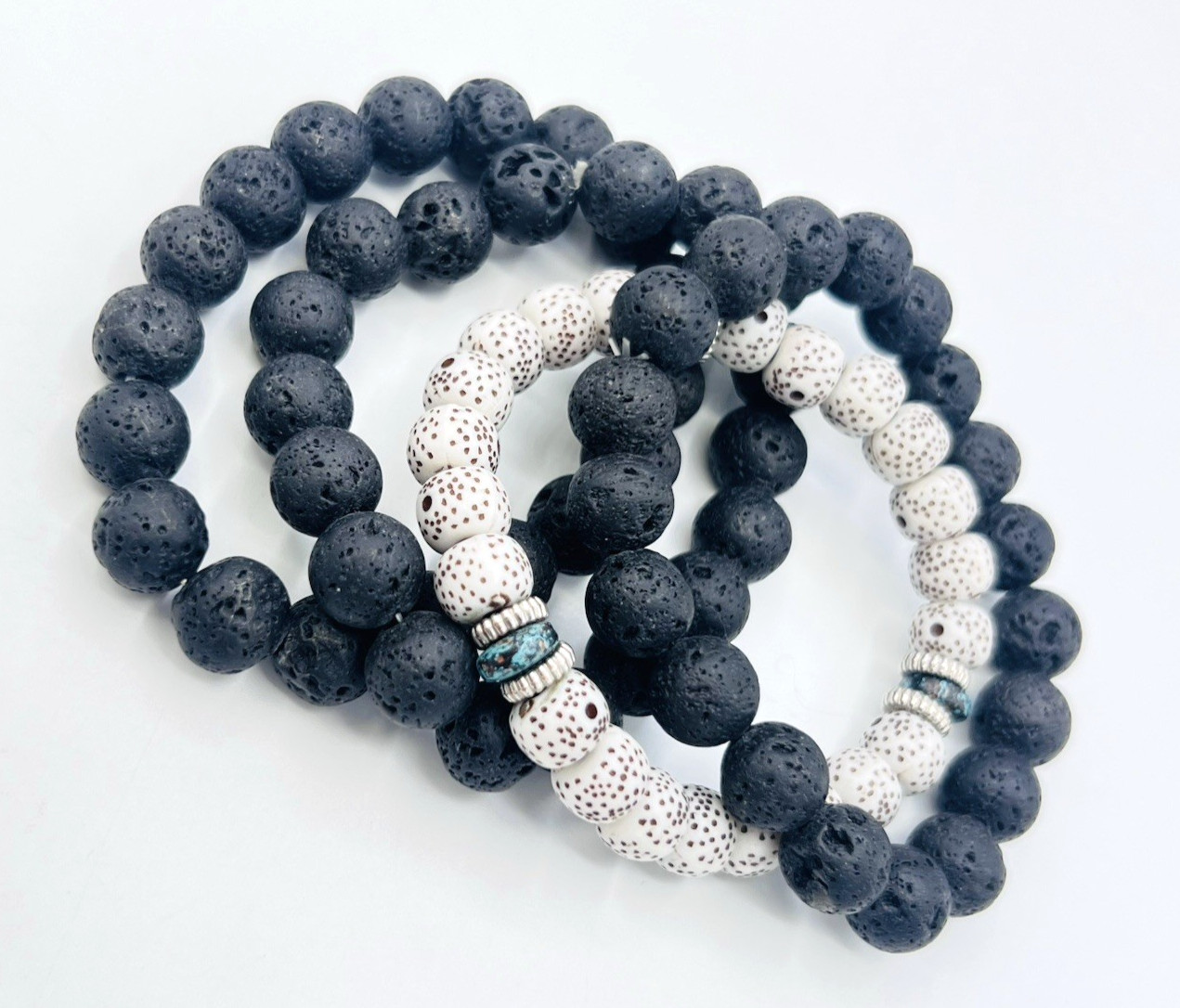 Four Stackable Stretch Bracelets Black Lava Bead - image 3