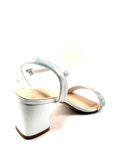 De Blossom Kenia-1 White Mid Block Heel Rhinestone Bridal Dress Sandal - Picture 7 of 8