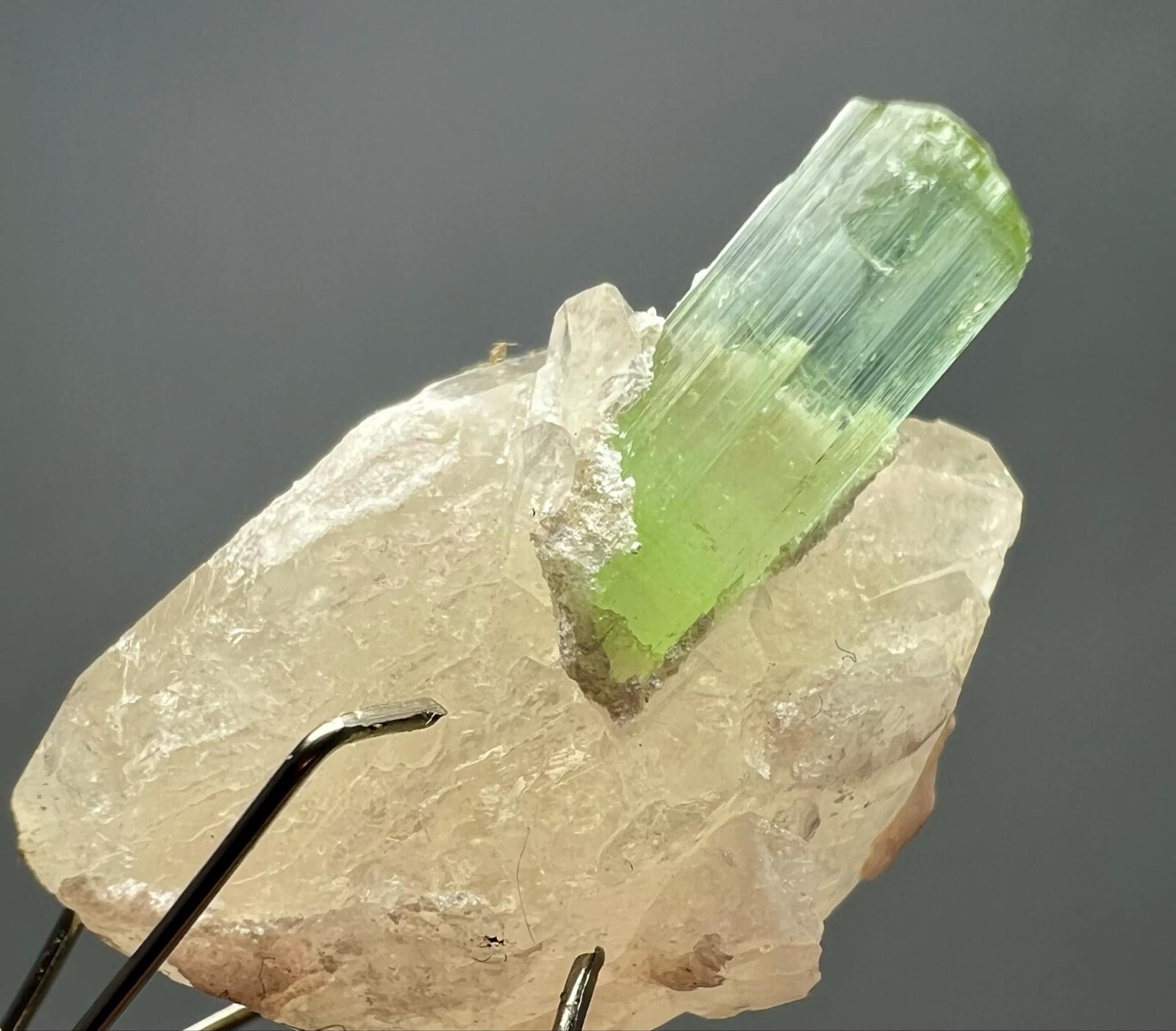 10 CT Ultra Rare !!! Green Tourmaline Crystals On Quartz @Afg
