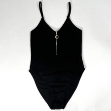 NWOT Missguided Black Ribbed Zip Up Cami Bodysuit Size US6/UK10