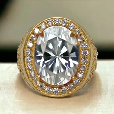 Moissanite Gemstone With 925 Sterling Silver Gold Plated Ring For Men's #AL840