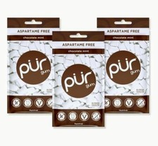 PUR Xylitol Chewing Gum Chocolate Mint 55 Pieces, 3 Pack Sugarless Vegan Pure