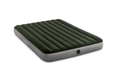 Queen Dura Beam Air Mattress with Handheld Pump Velvety Surface Compact Storage