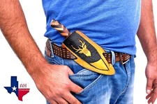 CUSTOM MADE PURE LEATHER HAND ENGRAVED HORIZONTAL SHEATH FOR FIXED BLADE KNIFE 1