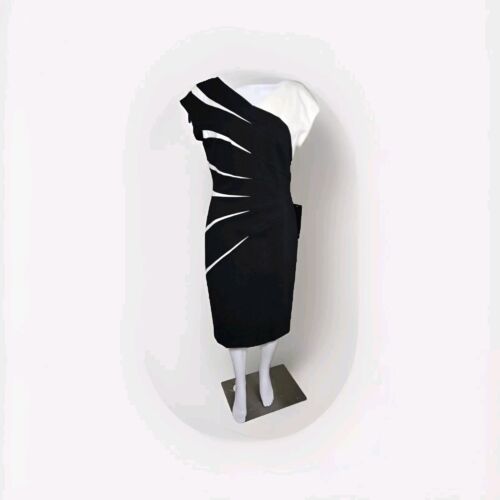 ESCADA Womens 8 Black Cream white Cap Sleeve Knee Length V-neck New With Tags