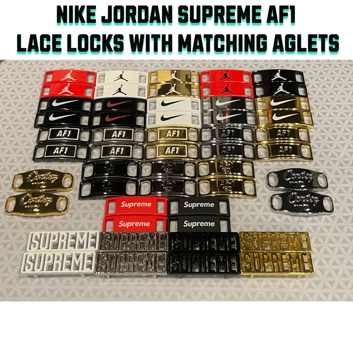 Étiquettes de dentelle pour chaussures Nike et Jordan personnalisées serrures et chaussures assorties dentelle aglets