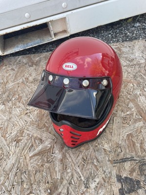 Vintage 1980 BELL MOTO3 Motorcycle Helmet 7 1/4 Red W/ Visor 