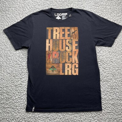 LRG Lifted Research Group Shirt Mens Large Black Tree House Rock Crew Neck