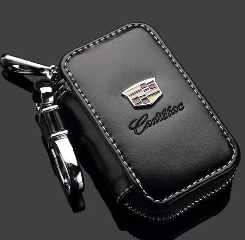 Cowhide Leather Car Key Case Keychain Remote Key Fob Cover for Cadillac - Bild 1 von 13