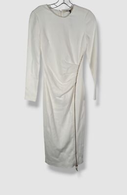 $2160 Roberto Cavalli Women's White Long Sleeve Zip Sheath Dress Size 38