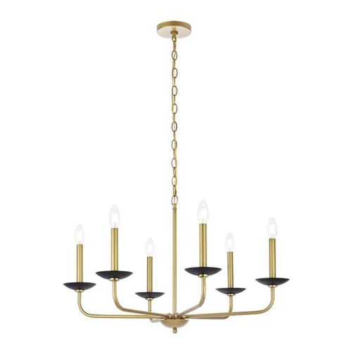 Living District Cohen 6-Light Mid-Century Style Metal Pendant in Black/Brass - Picture 1 of 7