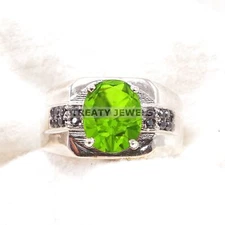 Peridot Oval Cut Gemstone With 925 Sterling Silver Ring For Men's #B495