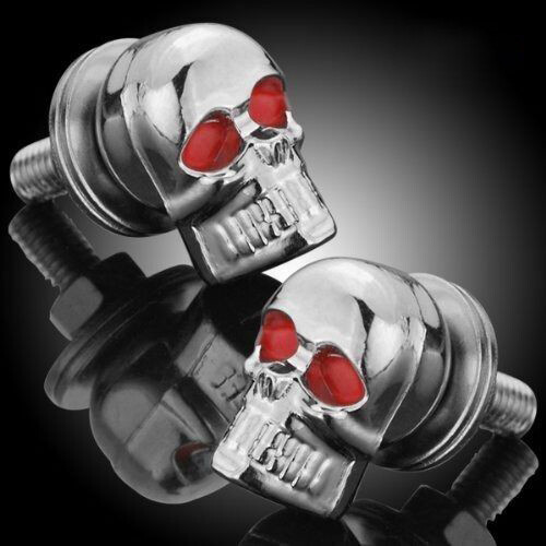 4x 6mm Skull License Plate Tag Frame Trim Bolts Screws Fastener Chrome Red Eye - Picture 5 of 12