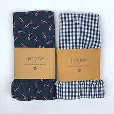 J Crew Boxers Men's XL 2 Pair Candy Canes Navy & Navy Gingham Boxer Shorts