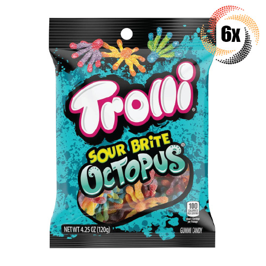 6 пакетиков мягких и жевательных конфет Trolli Sour Brite Octopus Gummy Worms 425 унции 4690₽
