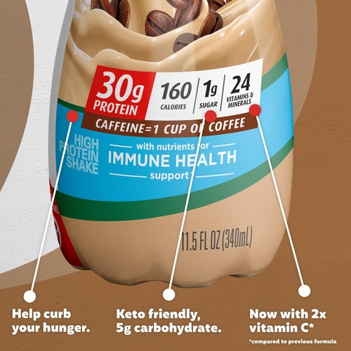 Premier Protein Shake Café Latte 30g Protein 1g Sugar 24 Vitamins Minerals Nu... - Picture 2 of 5