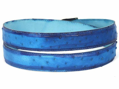 Cinturón de avestruz genuino azul océano para hombre PAUL PARKMAN (ID#B04-OCÉANO) - Imagen 2 de 2