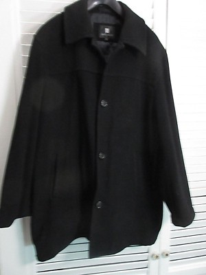 ANDRE LANZINO Men's Long Black Wool Suit Overcoat Pea Coat Size
