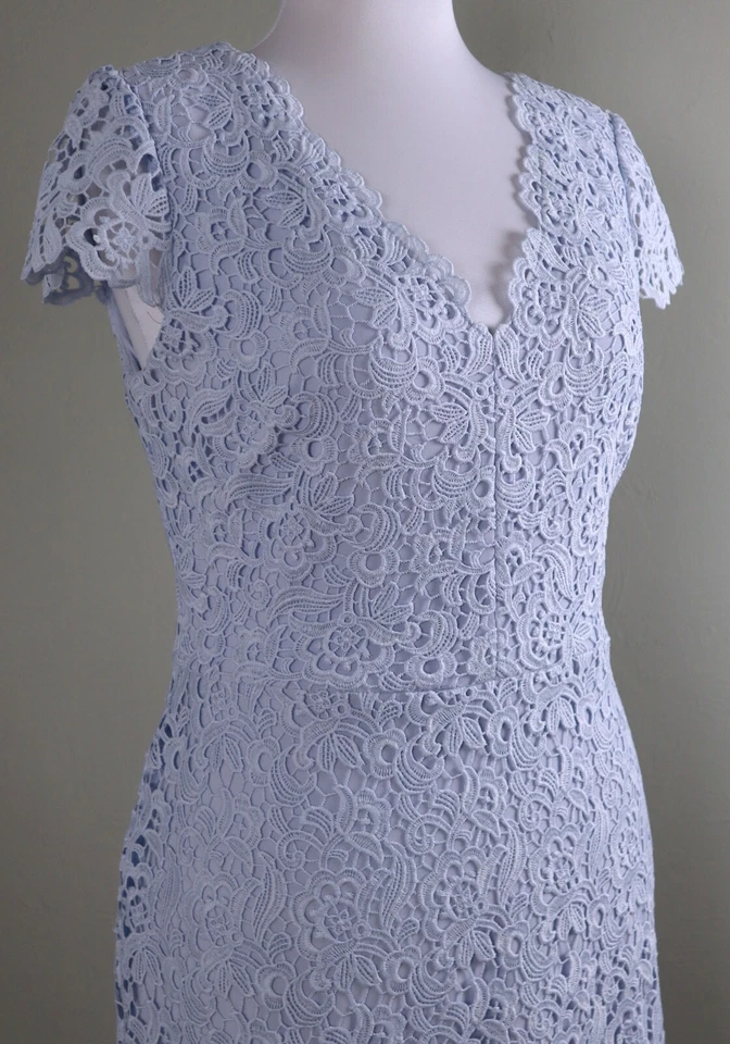 LAUREN RALPH LAUREN $139 Blue V-Neck Guipure Lace Lined Sheath Dress Size 10 - Image 3 of 4