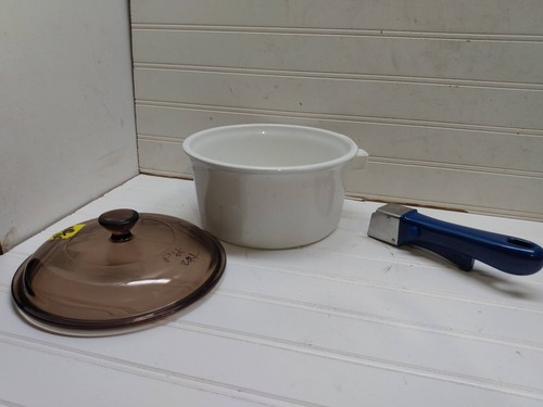 Princess House Nouveau 2 Qt Ceramic Saucepan Milk Butter Pot & Pyrex Glass Lid - Picture 6 of 9