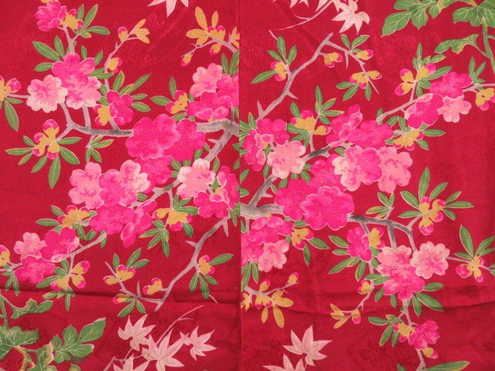 2931T07z380 Antique Japanese Kimono Silk JUBAN Sakura Wine red | eBay
